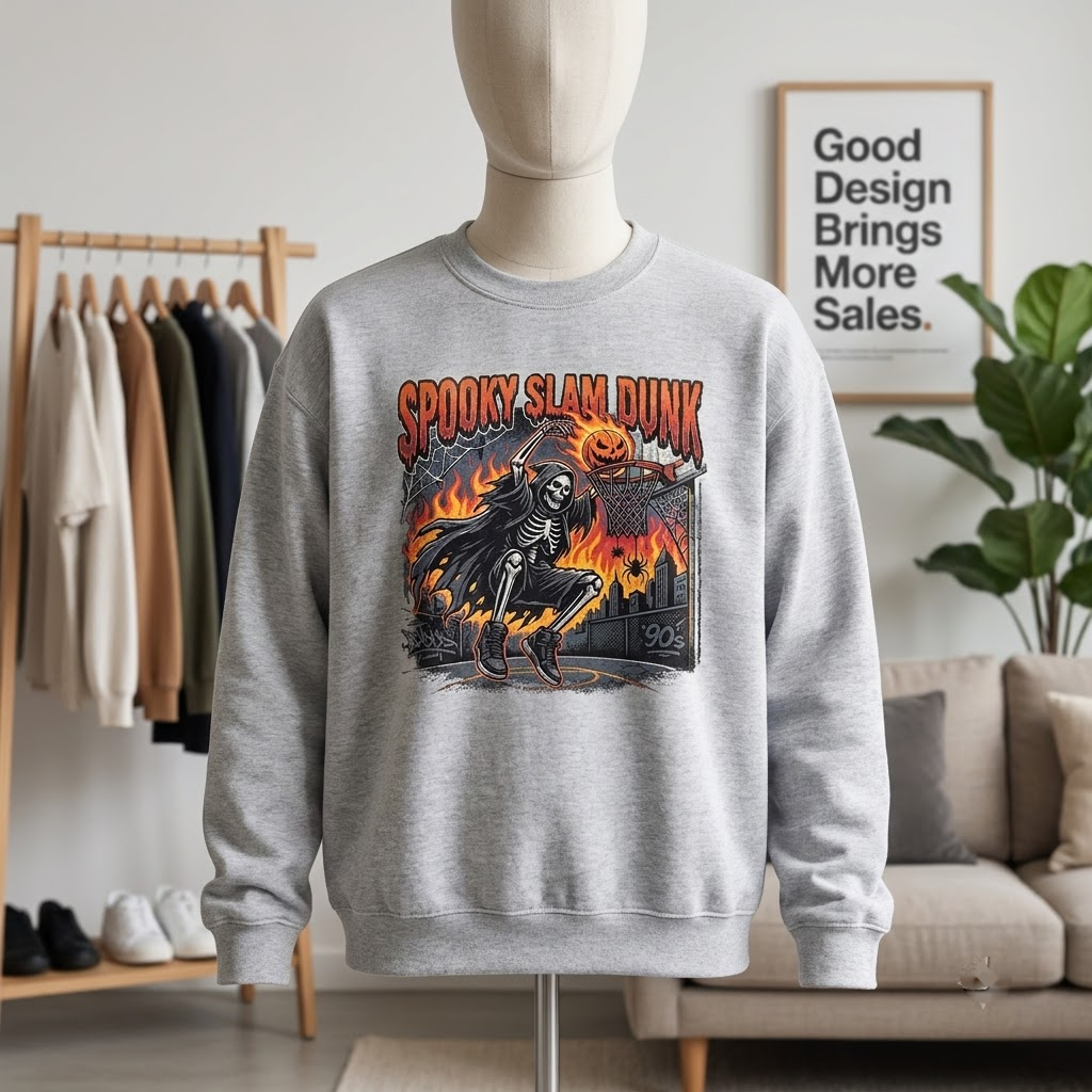 Spooky Slam Dunk Grim Reaper Basketball Halloween Hoodie - Retro Streetball Pumpkin Graphic Sweatshirt