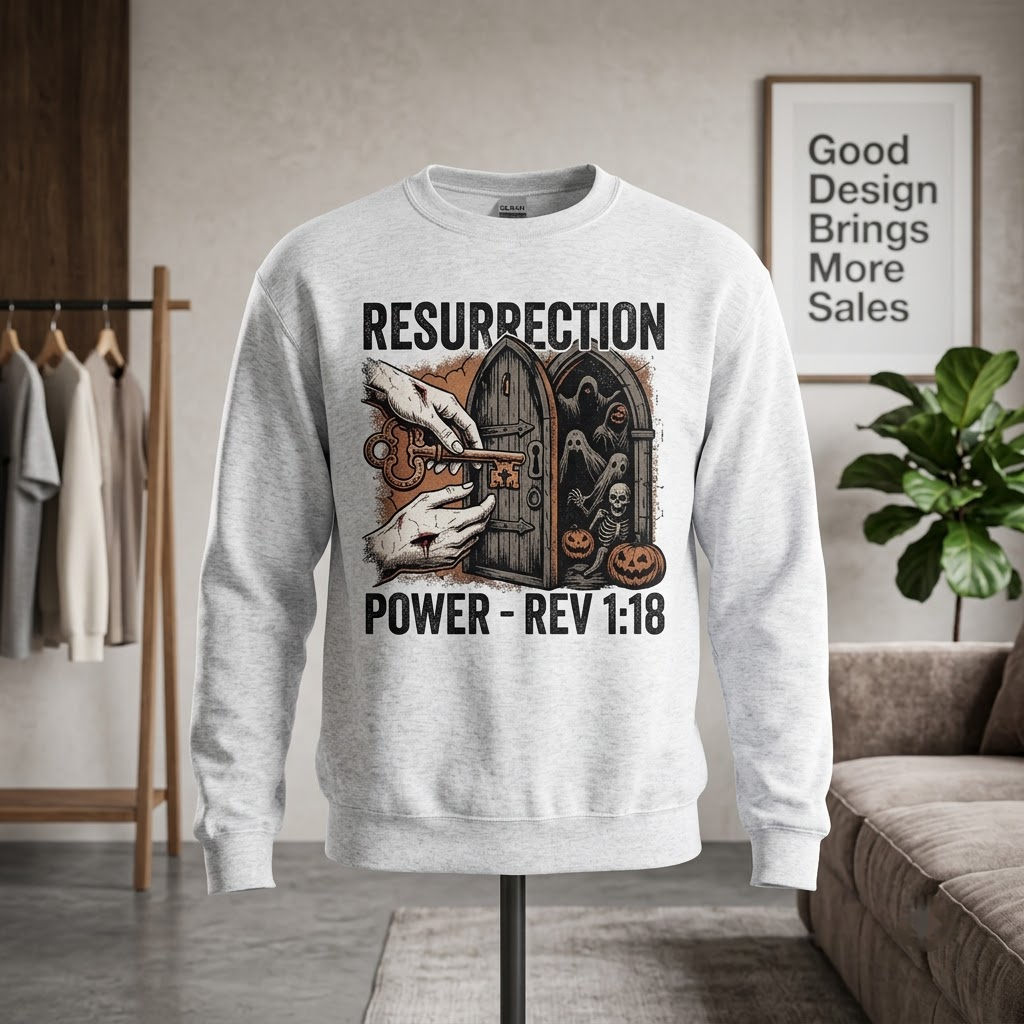 Resurrection Power Keys Of Death And Hades Halloween Hoodie - Revelation 1 18 Gothic Christian Horror Graphic Sweatshirt