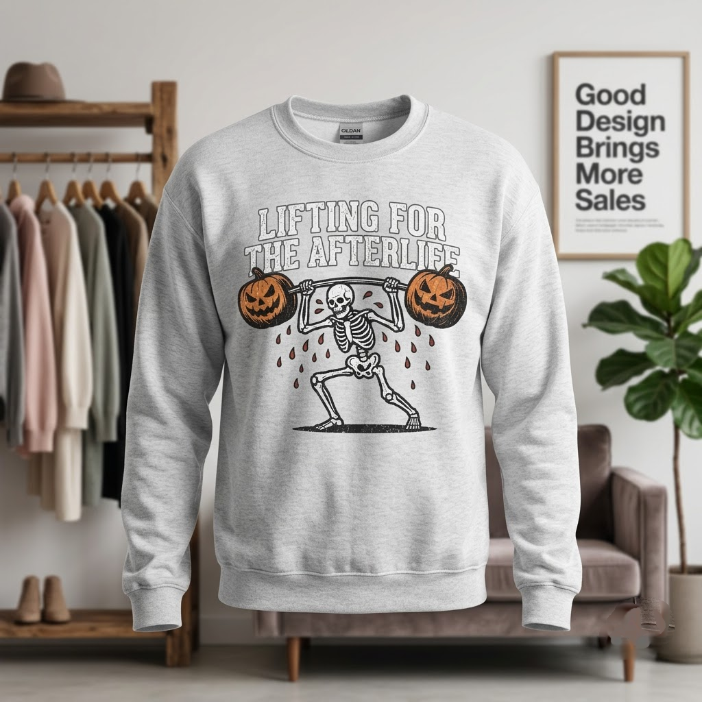 Lifting For The Afterlife Skeleton Gym Halloween Hoodie - Funny Fitness Weightlifting Graphic Sweatshirt
