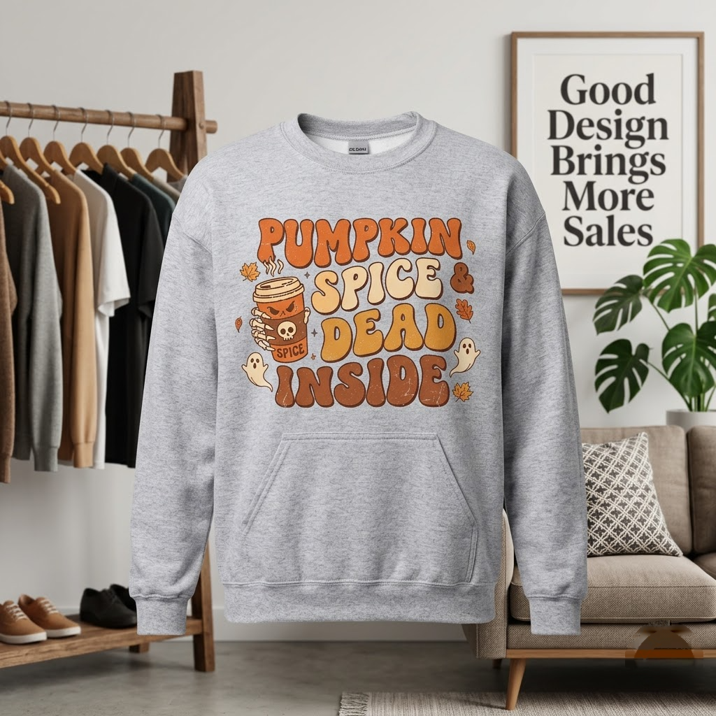 Pumpkin Spice And Dead Inside Halloween Hoodie - Retro Wavy Fall Coffee Lover Graphic Sweatshirt
