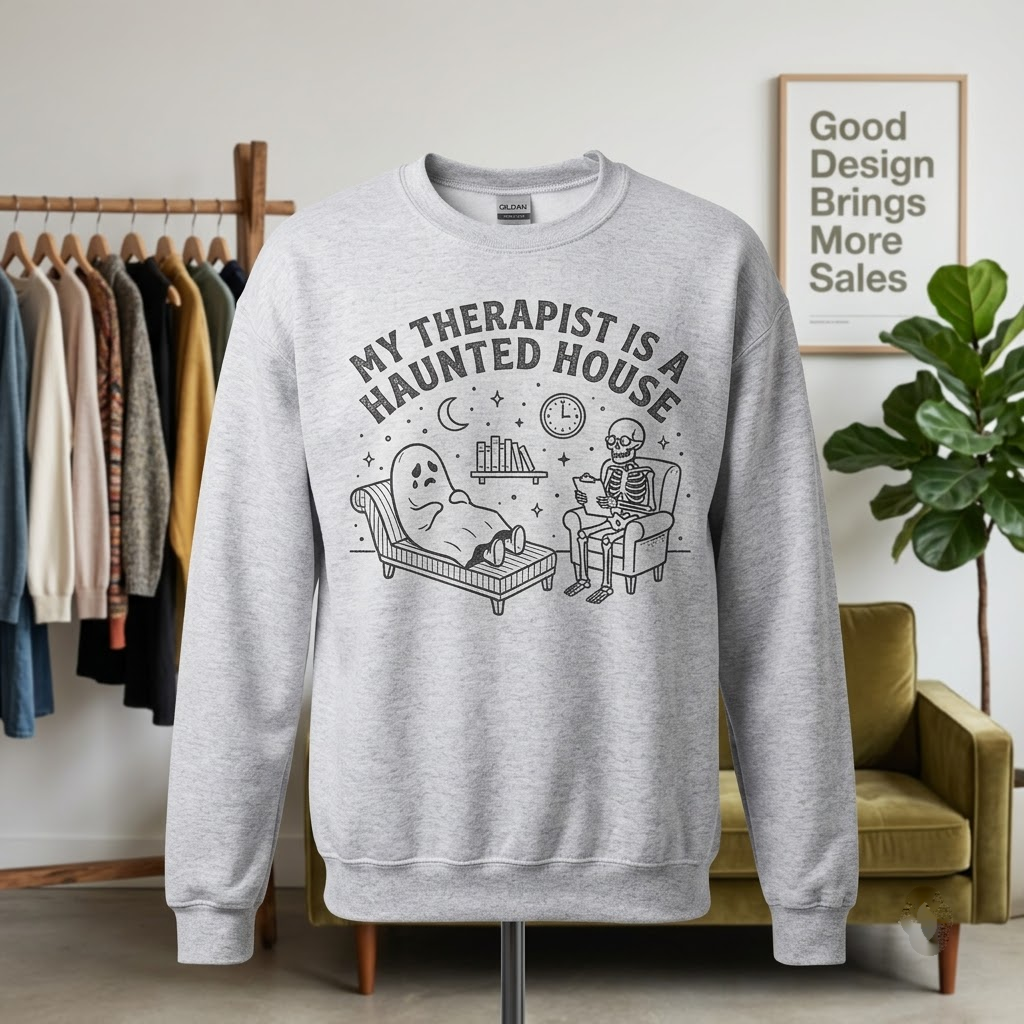 My Therapist Is A Haunted House Halloween Hoodie - Funny Mental Health Spooky Ghost Sweatshirt