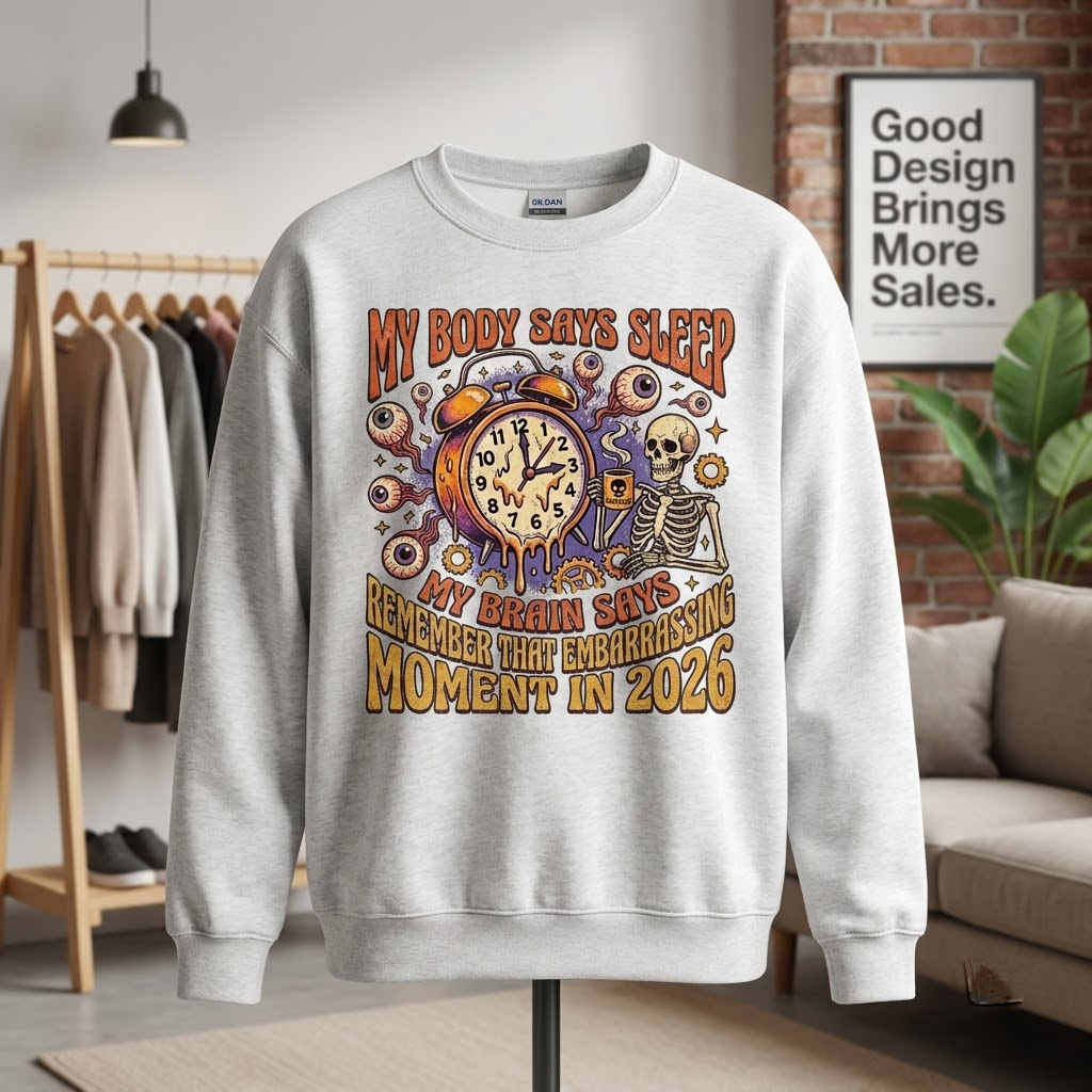 My Body Says Sleep My Brain Says Overthink Halloween Hoodie - Retro Funny Overthinking Spooky Sweatshirt