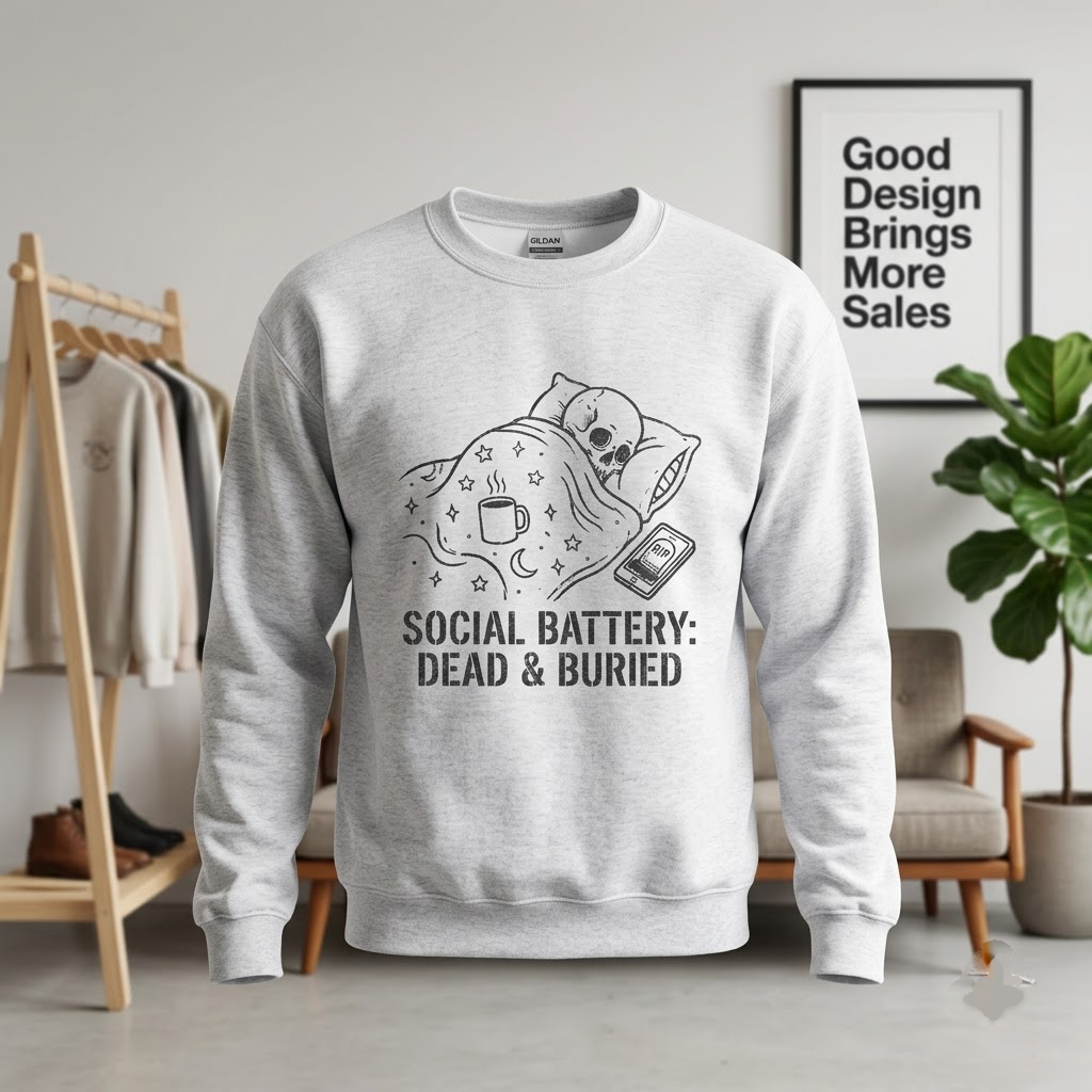 Social Battery Dead And Buried Funny Halloween Hoodie - Introvert Spooky Ghost Graphic Sweatshirt