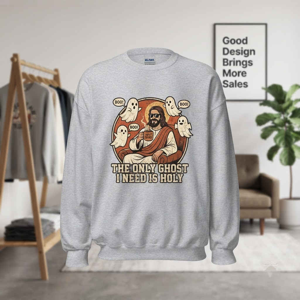 The Only Ghost I Need Is Holy Funny Jesus Halloween Hoodie - 90s Retro Christian Humor Parody Graphic Sweatshirt