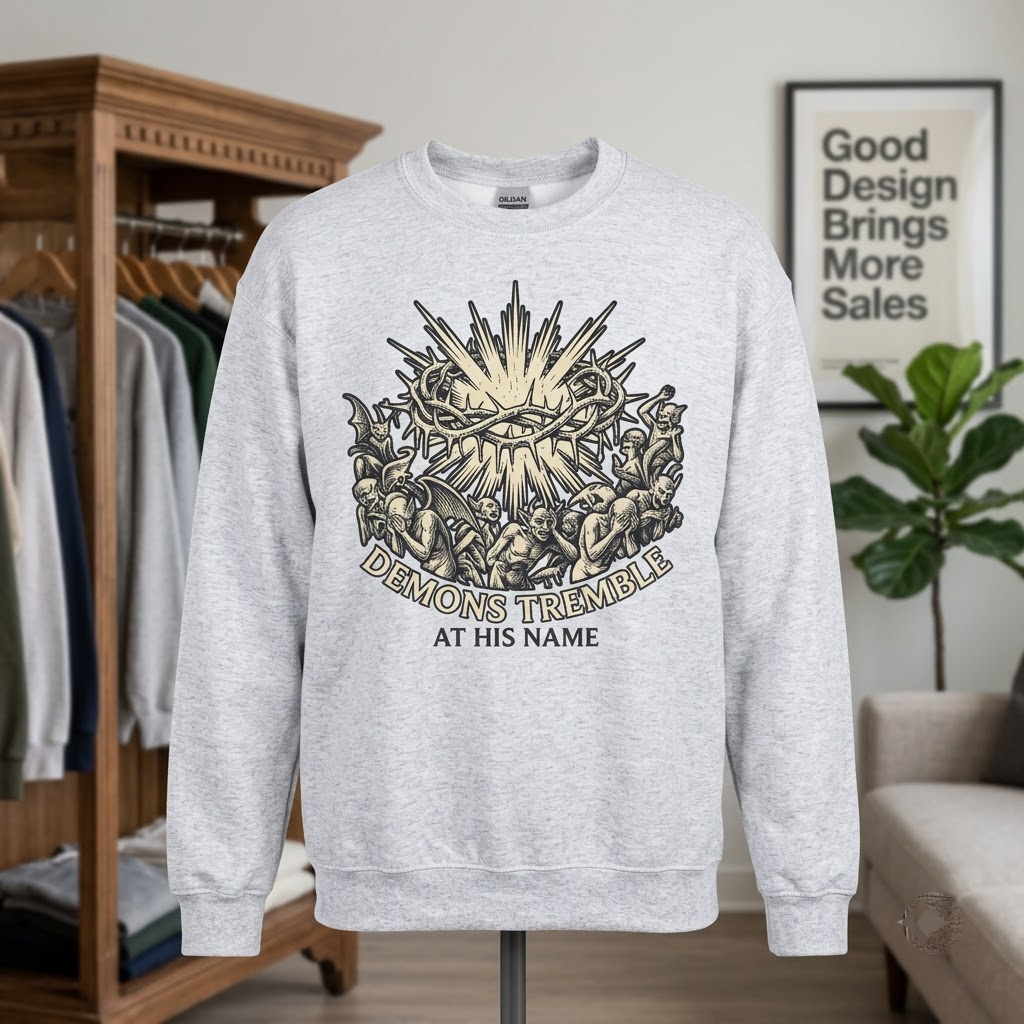 Demons Tremble At His Name Crown Of Thorns Halloween Hoodie - Antique Medieval Gothic Christian Horror Graphic Sweatshirt