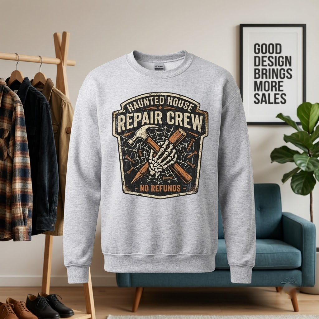 Haunted House Repair Crew Halloween Hoodie - Vintage Handyman Skeleton DIY Graphic Sweatshirt