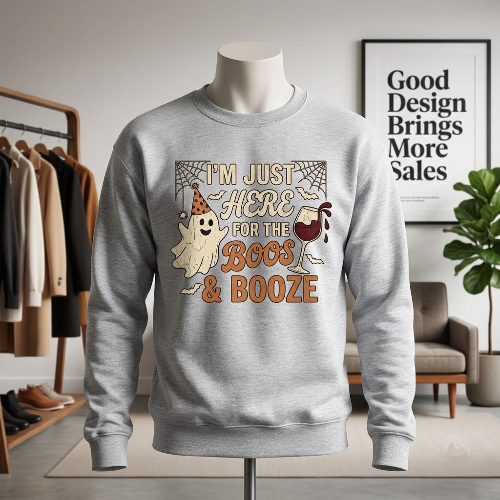 Here For The Boos And Booze Halloween Hoodie - Vintage Retro Wine Lover Party Graphic Sweatshirt