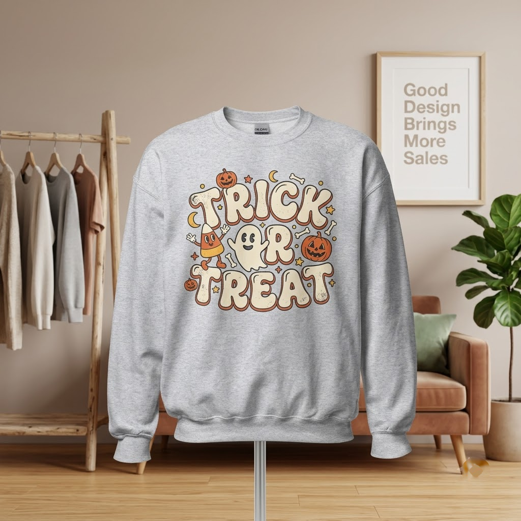 Vintage Collegiate Trick Or Treat Halloween Hoodie - Retro Athletic Varsity Spooky Icons Graphic Sweatshirt