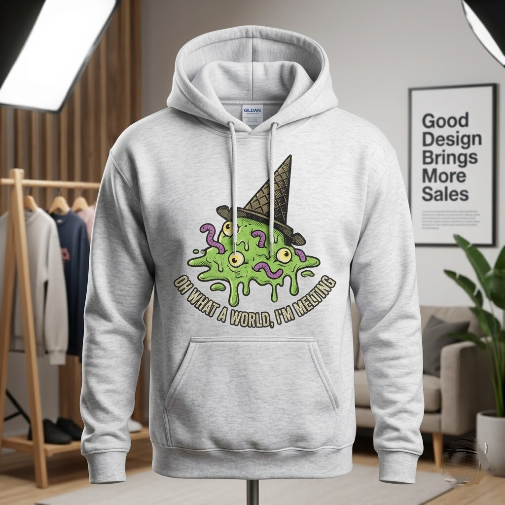 Im Melting Witch Hat Ice Cream Halloween Hoodie - 1930s Rubber Hose Cartoon Graphic Sweatshirt
