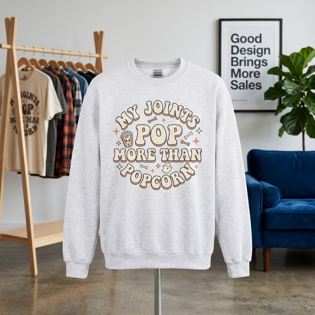 My Joints Pop More Than Popcorn Halloween Hoodie - Retro Funny Aging Skeleton Graphic Sweatshirt