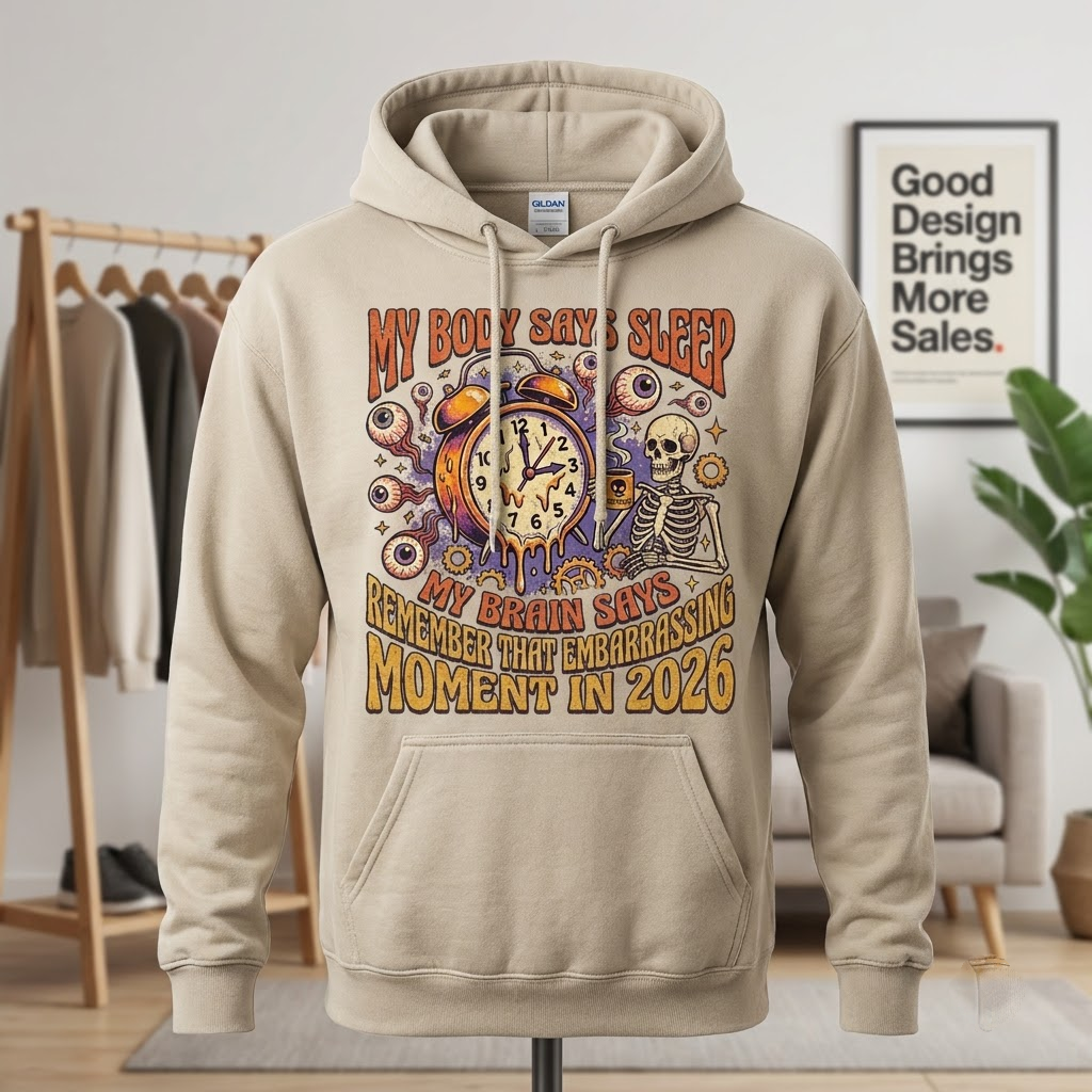 My Body Says Sleep My Brain Says Overthink Halloween Hoodie - Retro Funny Overthinking Spooky Sweatshirt