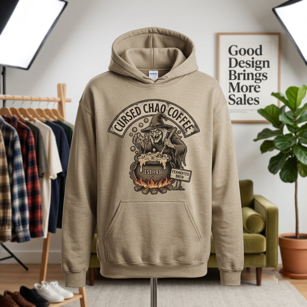 Cursed Chao Coffee Witch Cauldron Halloween Hoodie - Spooky Fermented Bean Curd Foam Brew Horror Graphic Sweatshirt
