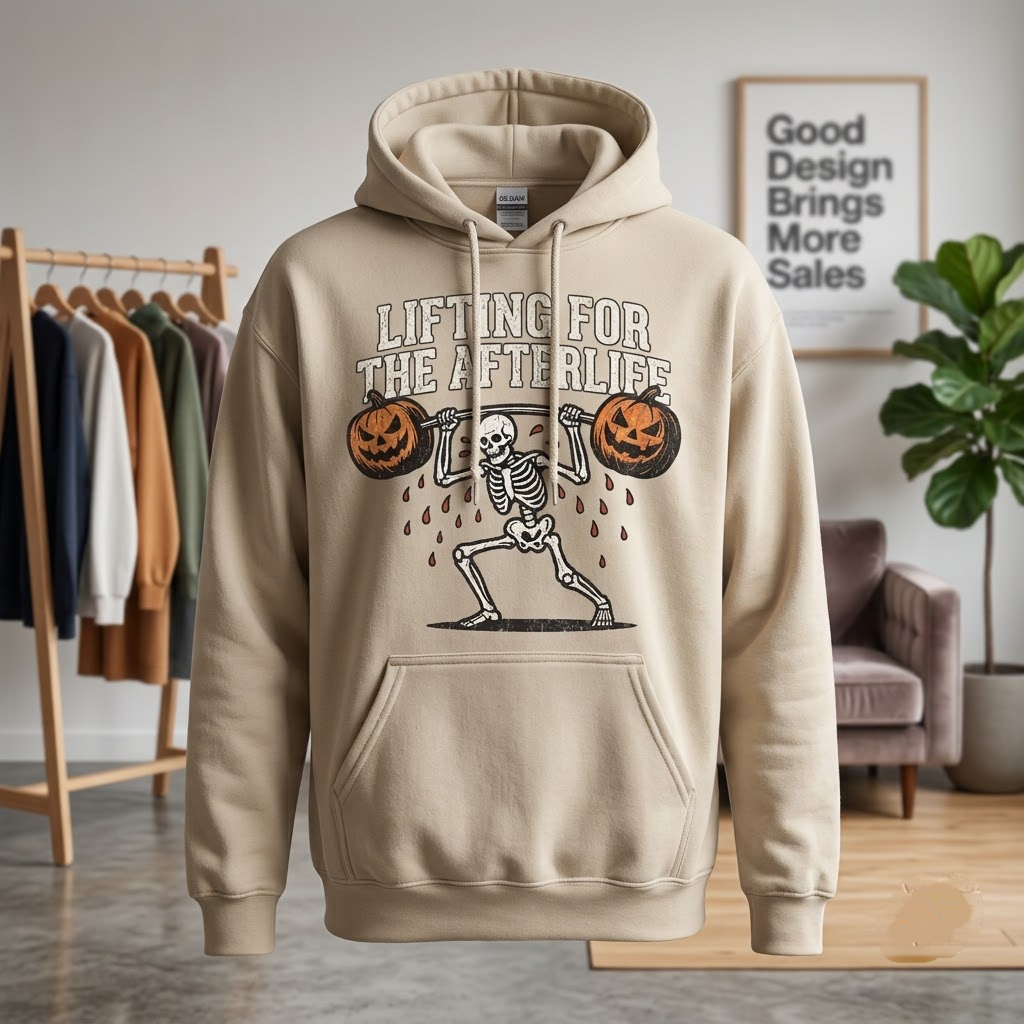 Lifting For The Afterlife Skeleton Gym Halloween Hoodie - Funny Fitness Weightlifting Graphic Sweatshirt