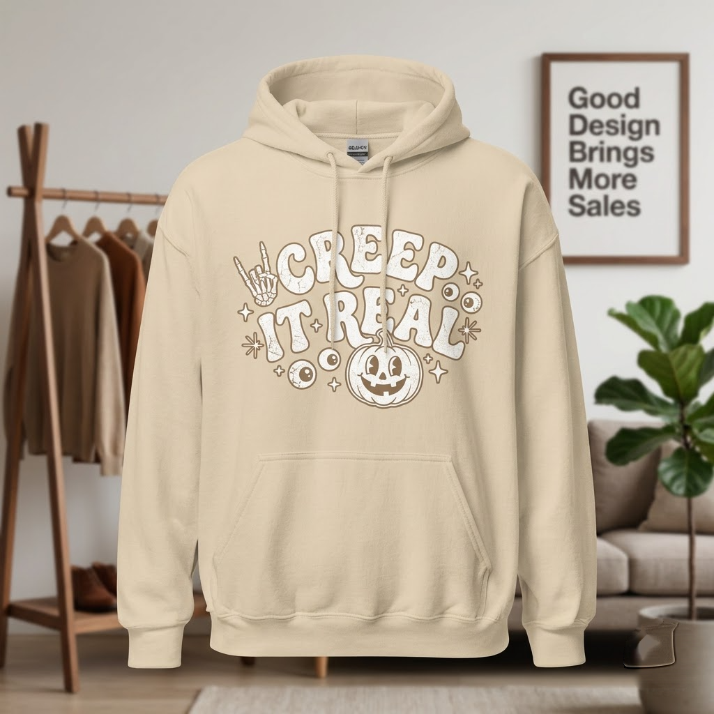 Creep It Real Vintage Halloween Hoodie - 1930s Rubber Hose Skeleton Hand Graphic Sweatshirt