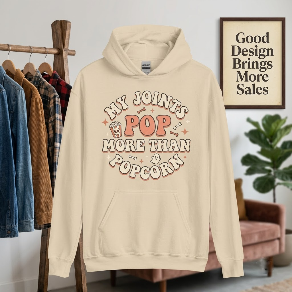 My Joints Pop More Than Popcorn Halloween Hoodie - Retro Funny Aging Skeleton Graphic Sweatshirt