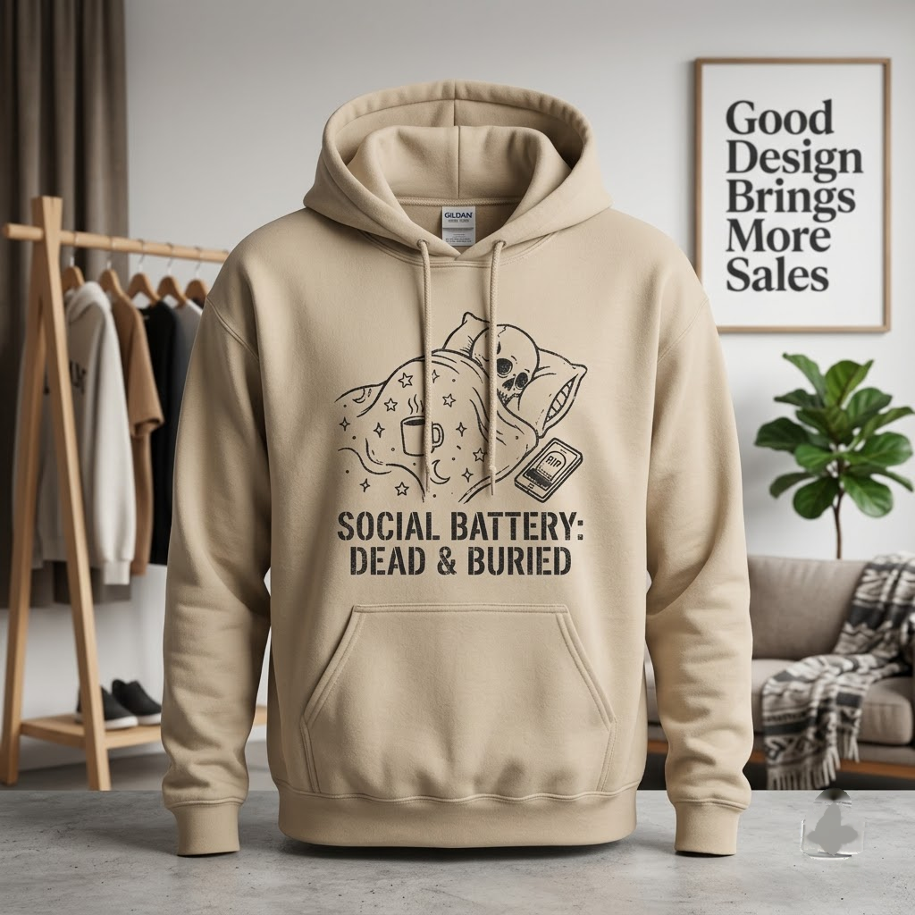 Social Battery Dead And Buried Funny Halloween Hoodie - Introvert Spooky Ghost Graphic Sweatshirt