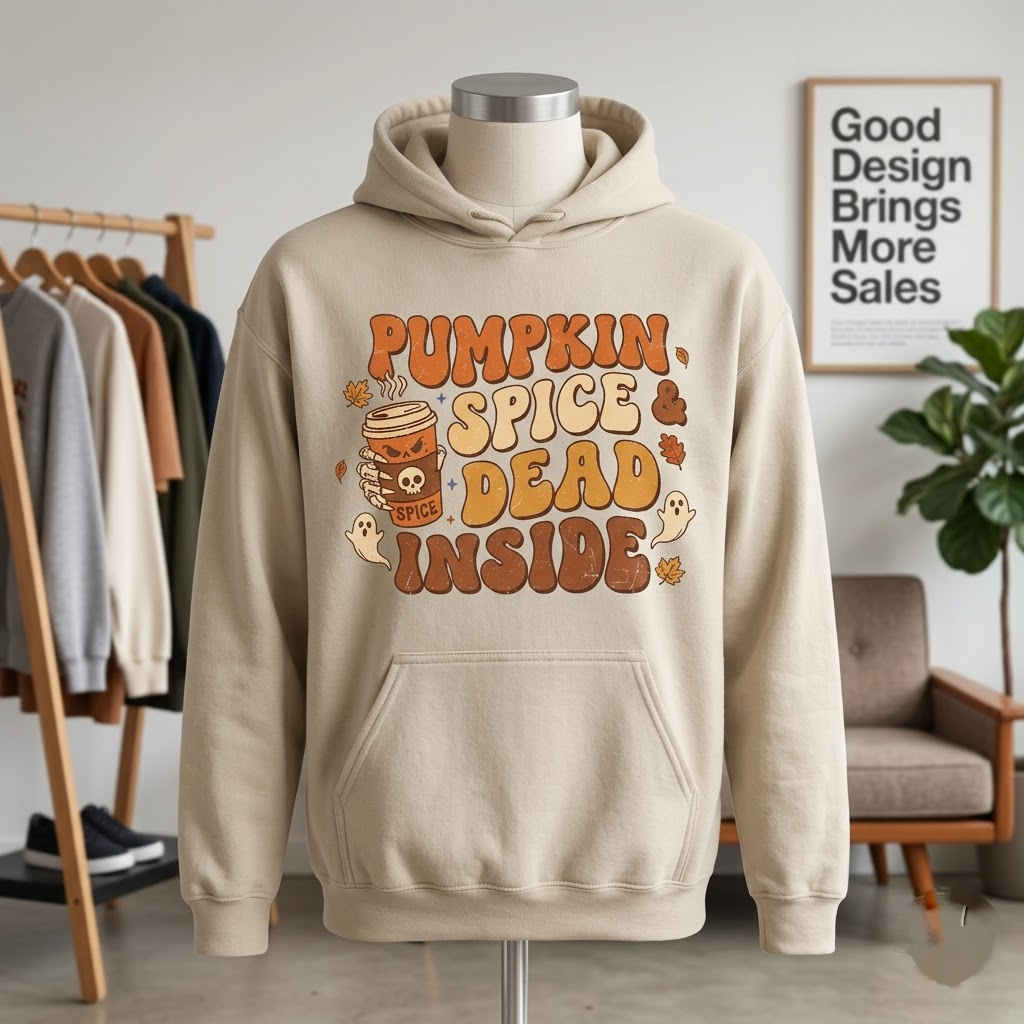 Pumpkin Spice And Dead Inside Halloween Hoodie - Retro Wavy Fall Coffee Lover Graphic Sweatshirt