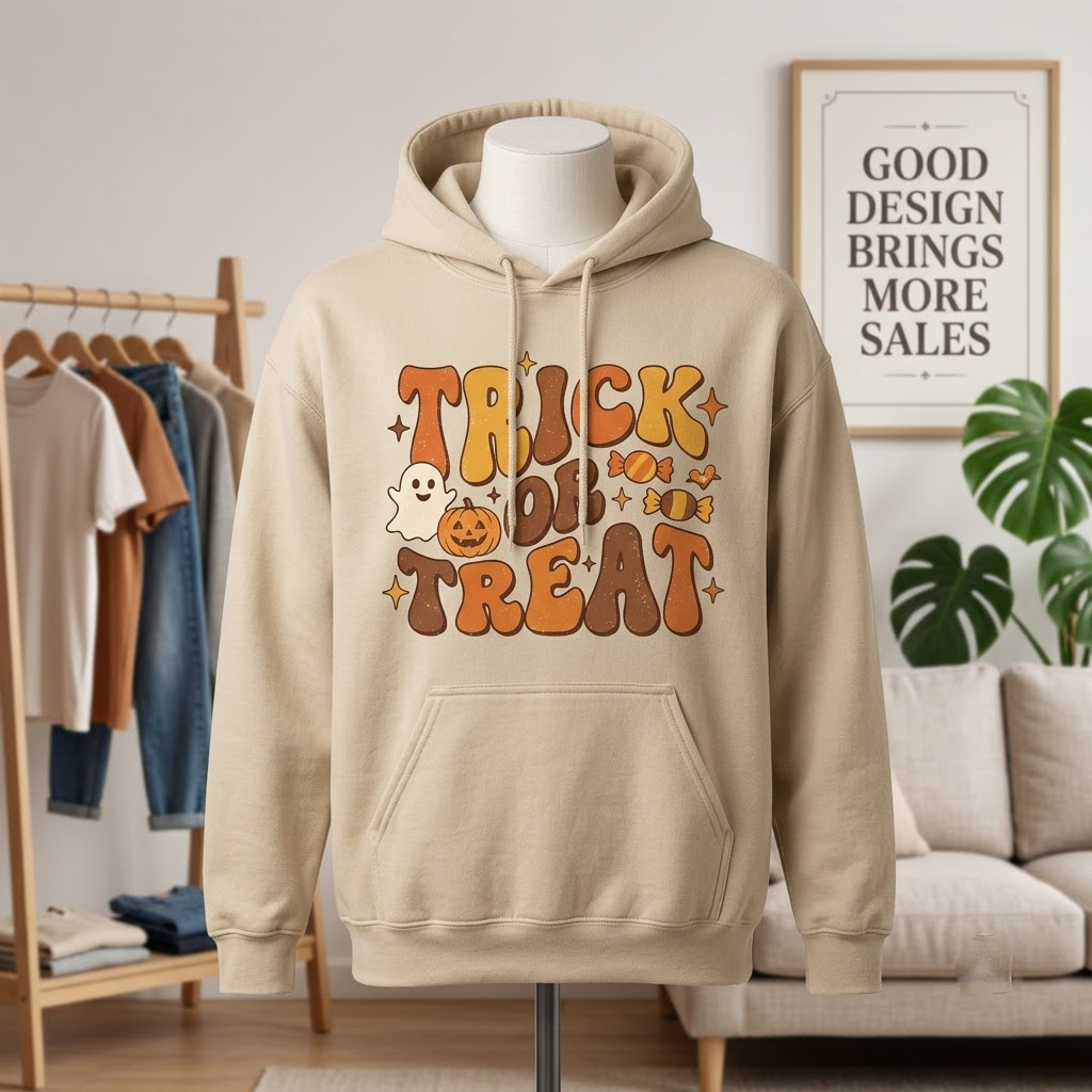 Vintage Rubber Hose Trick Or Treat Halloween Hoodie - 1930s Cartoon Spooky Icons Graphic Sweatshirt