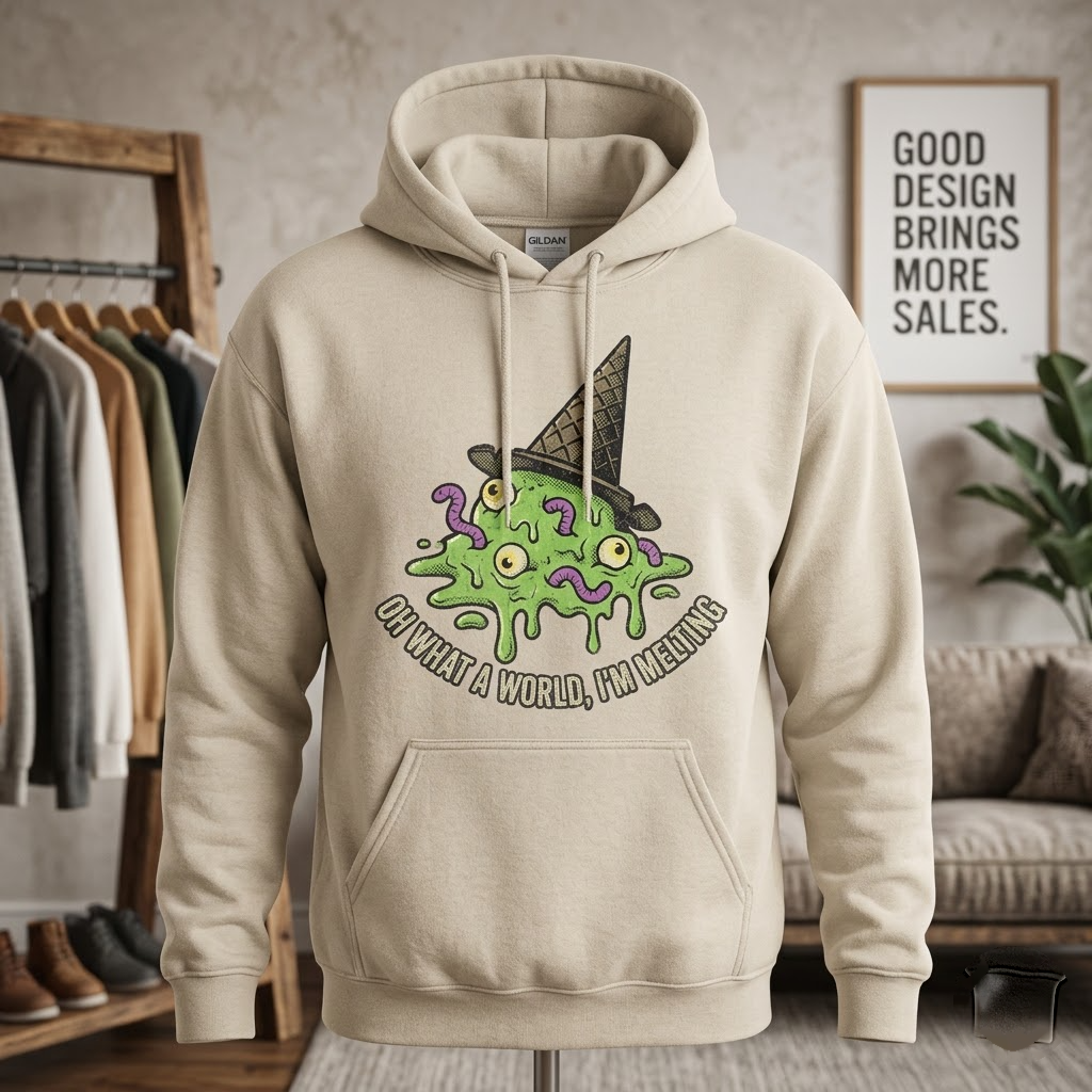 Im Melting Witch Hat Ice Cream Halloween Hoodie - 1930s Rubber Hose Cartoon Graphic Sweatshirt