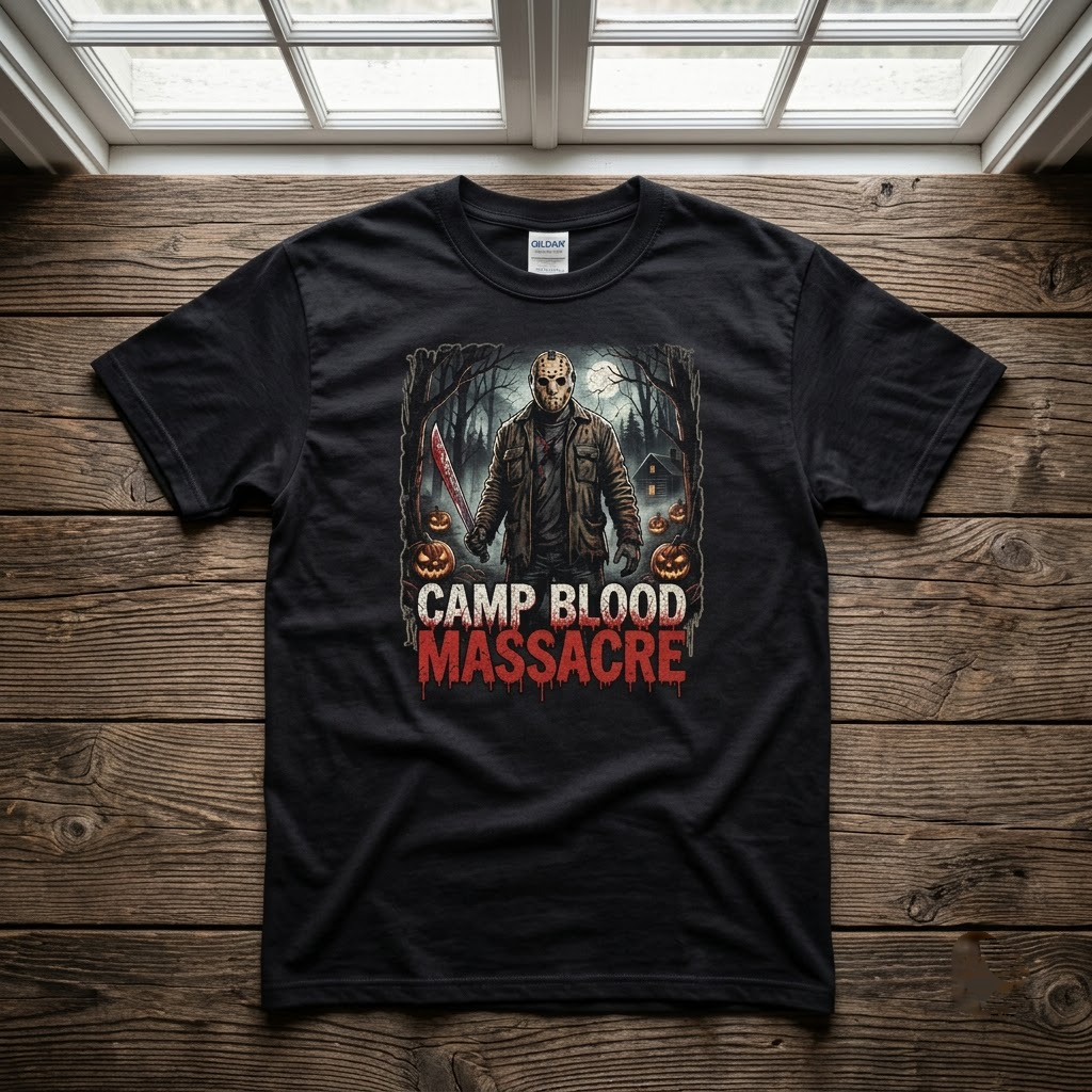 Camp Blood Massacre Hockey Mask Halloween Hoodie - Gritty 90s Bootleg Slasher Graphic Sweatshirt