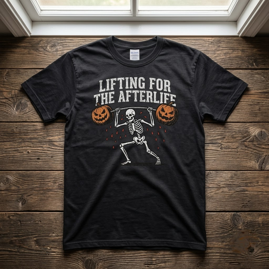 Lifting For The Afterlife Skeleton Gym Halloween Hoodie - Funny Fitness Weightlifting Graphic Sweatshirt