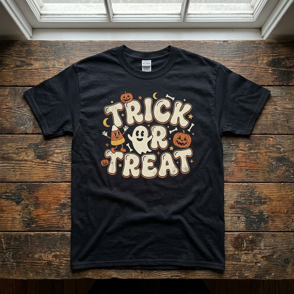 Vintage Collegiate Trick Or Treat Halloween Hoodie - Retro Athletic Varsity Spooky Icons Graphic Sweatshirt