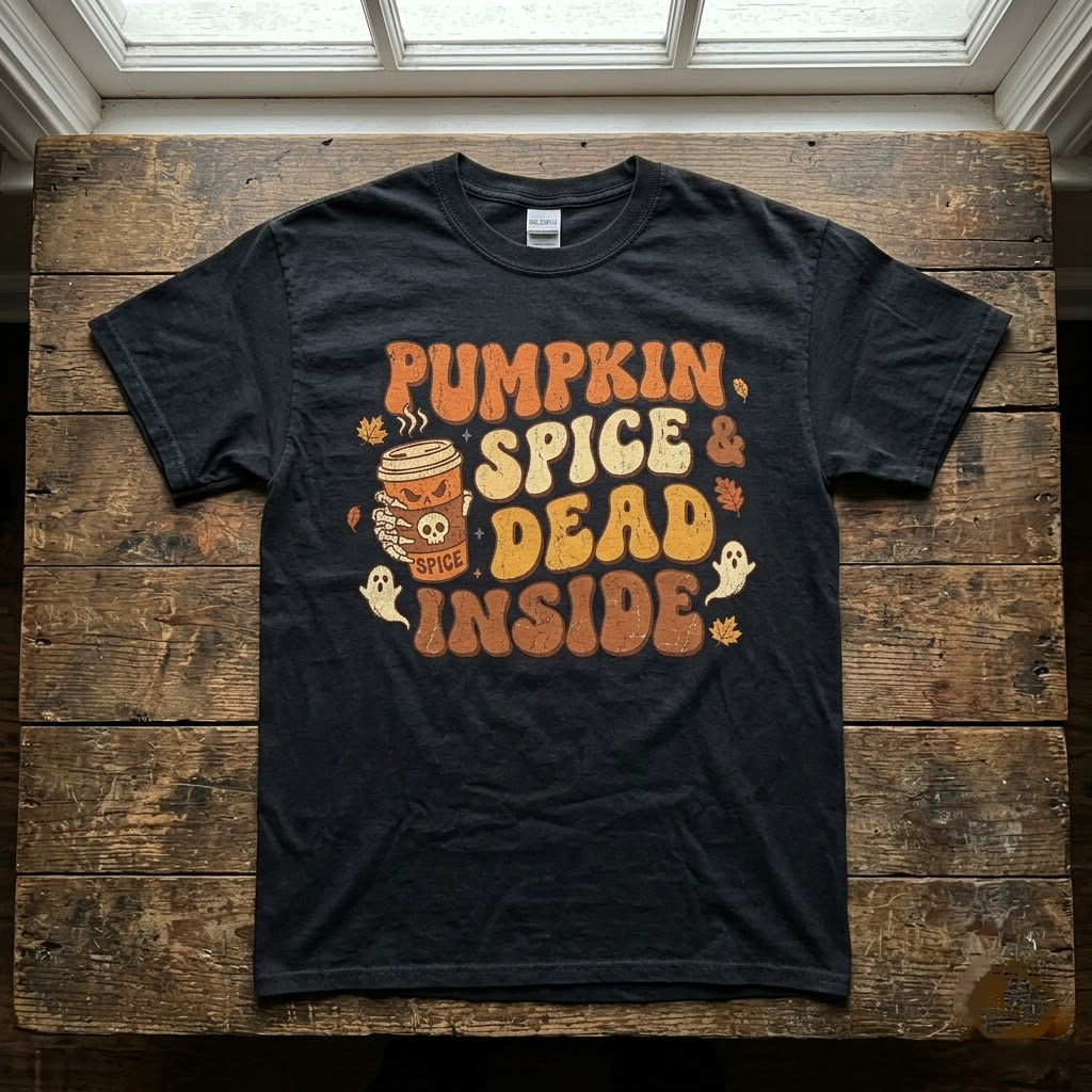 Pumpkin Spice And Dead Inside Halloween Hoodie - Retro Wavy Fall Coffee Lover Graphic Sweatshirt