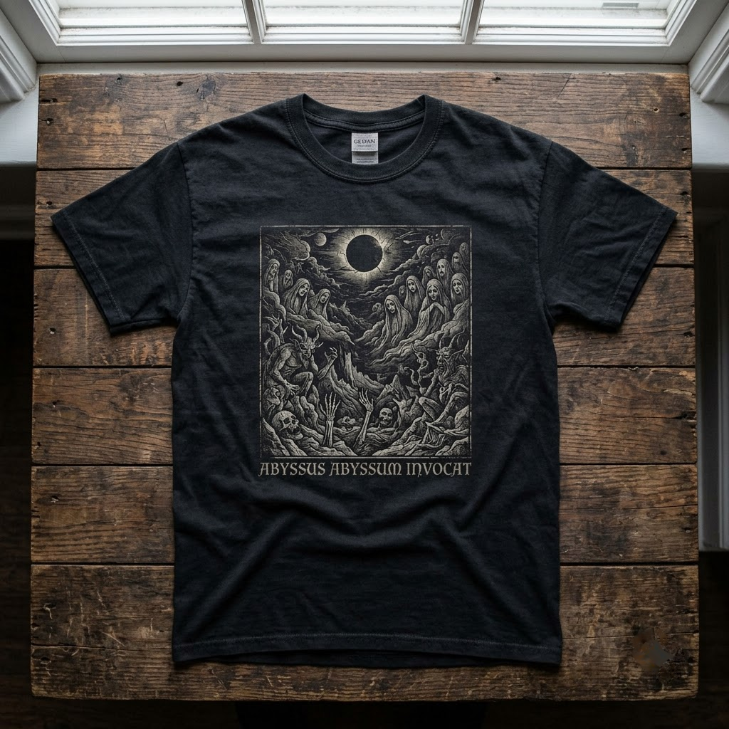 Abyssus Abyssum Invocat Medieval Woodcut Horror Hoodie - Dark Academia Gothic Underworld Graphic Sweatshirt