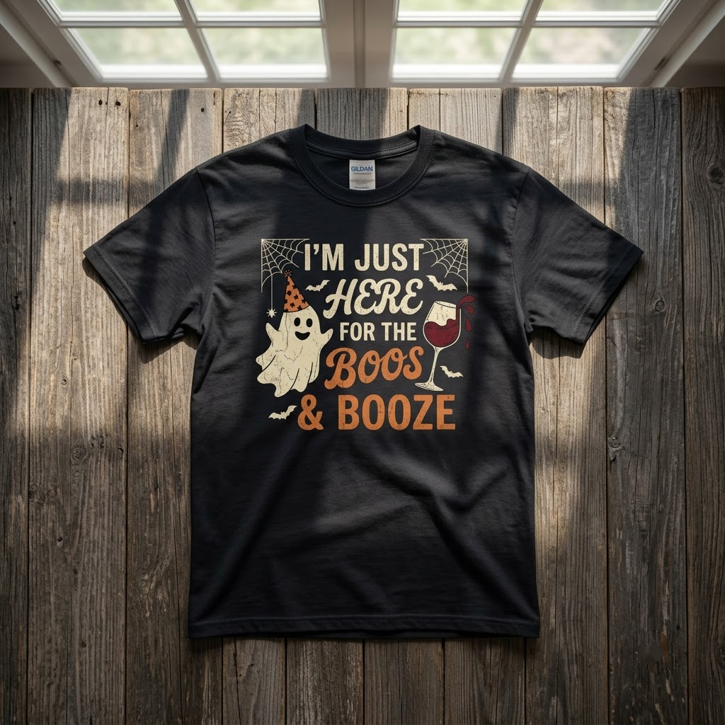 Here For The Boos And Booze Halloween Hoodie - Vintage Retro Wine Lover Party Graphic Sweatshirt