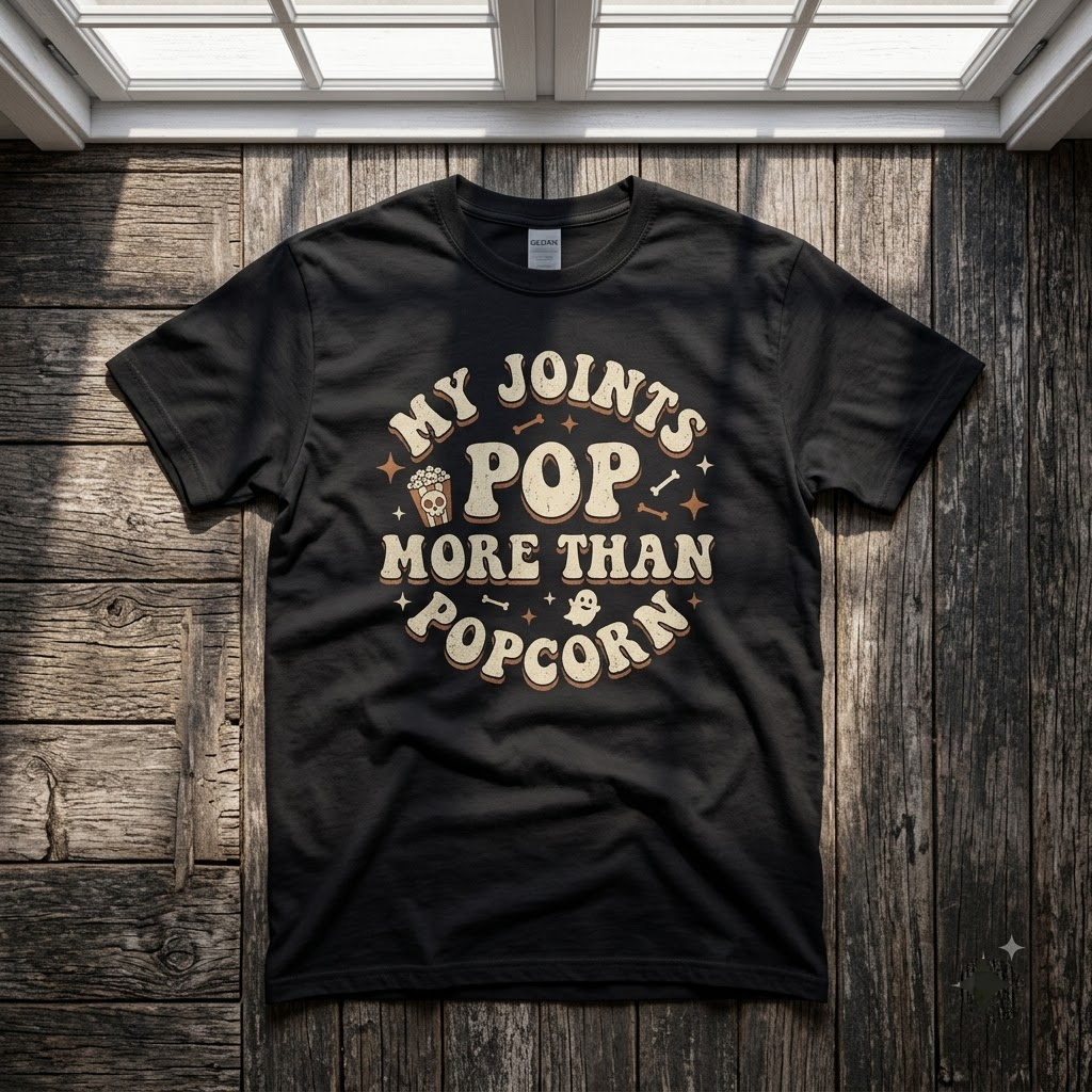 My Joints Pop More Than Popcorn Halloween Hoodie - Retro Funny Aging Skeleton Graphic Sweatshirt