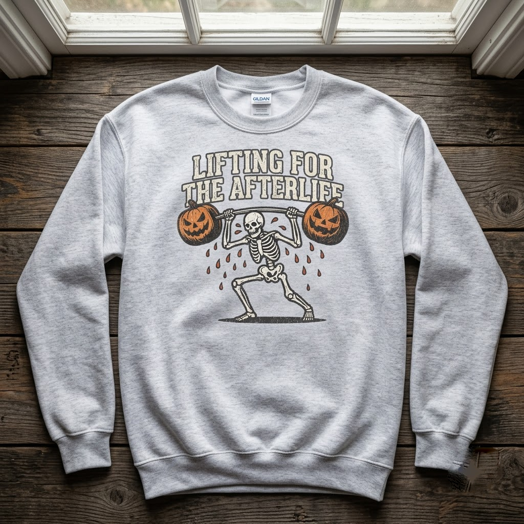 Lifting For The Afterlife Skeleton Gym Halloween Hoodie - Funny Fitness Weightlifting Graphic Sweatshirt