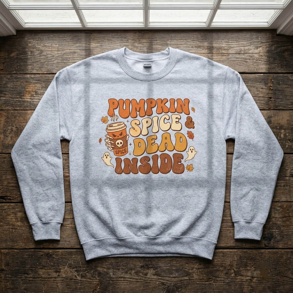 Pumpkin Spice And Dead Inside Halloween Hoodie - Retro Wavy Fall Coffee Lover Graphic Sweatshirt
