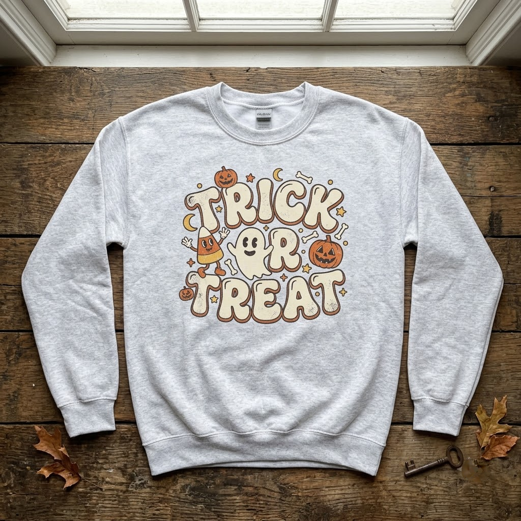 Vintage Collegiate Trick Or Treat Halloween Hoodie - Retro Athletic Varsity Spooky Icons Graphic Sweatshirt