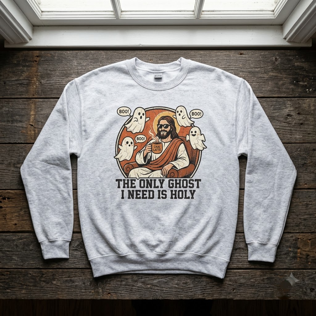 The Only Ghost I Need Is Holy Funny Jesus Halloween Hoodie - 90s Retro Christian Humor Parody Graphic Sweatshirt