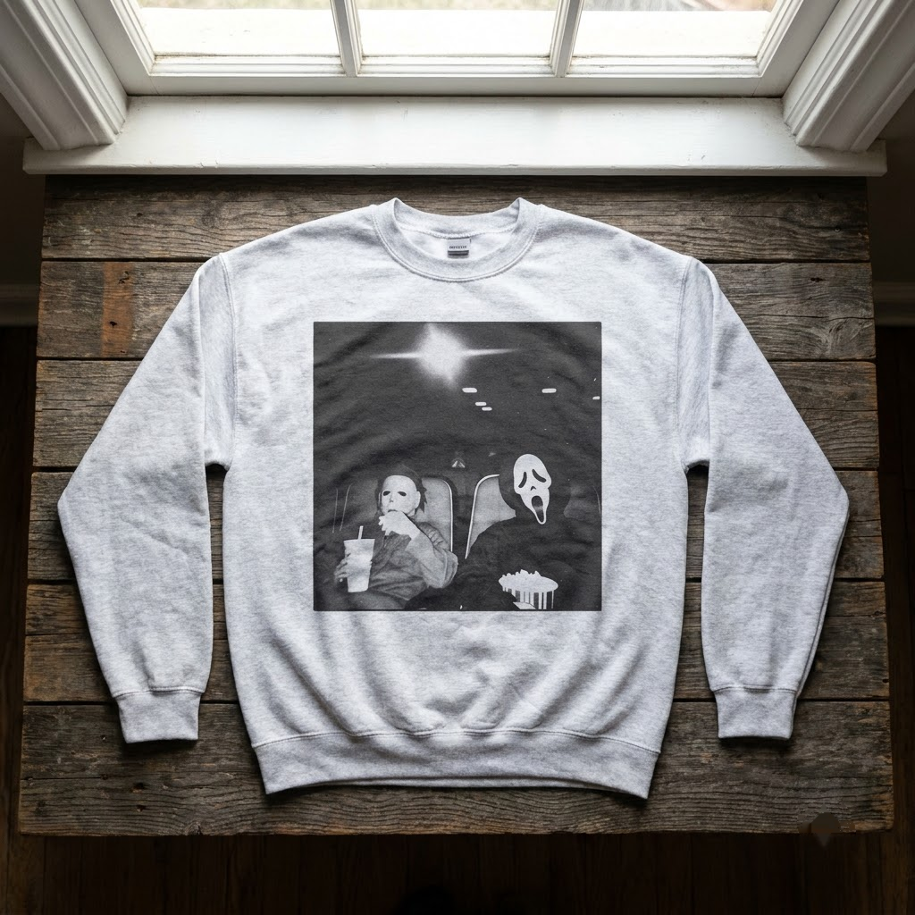 Vintage Horror Theater Photo Shirt, Slasher Movie Night Sweatshirt, Spooky Besties Film Hoodie