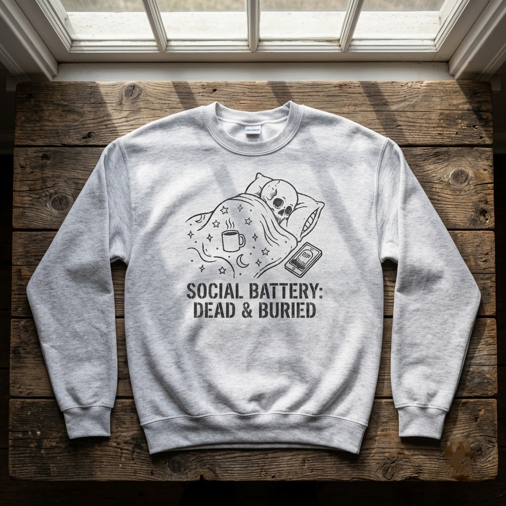 Social Battery Dead And Buried Funny Halloween Hoodie - Introvert Spooky Ghost Graphic Sweatshirt
