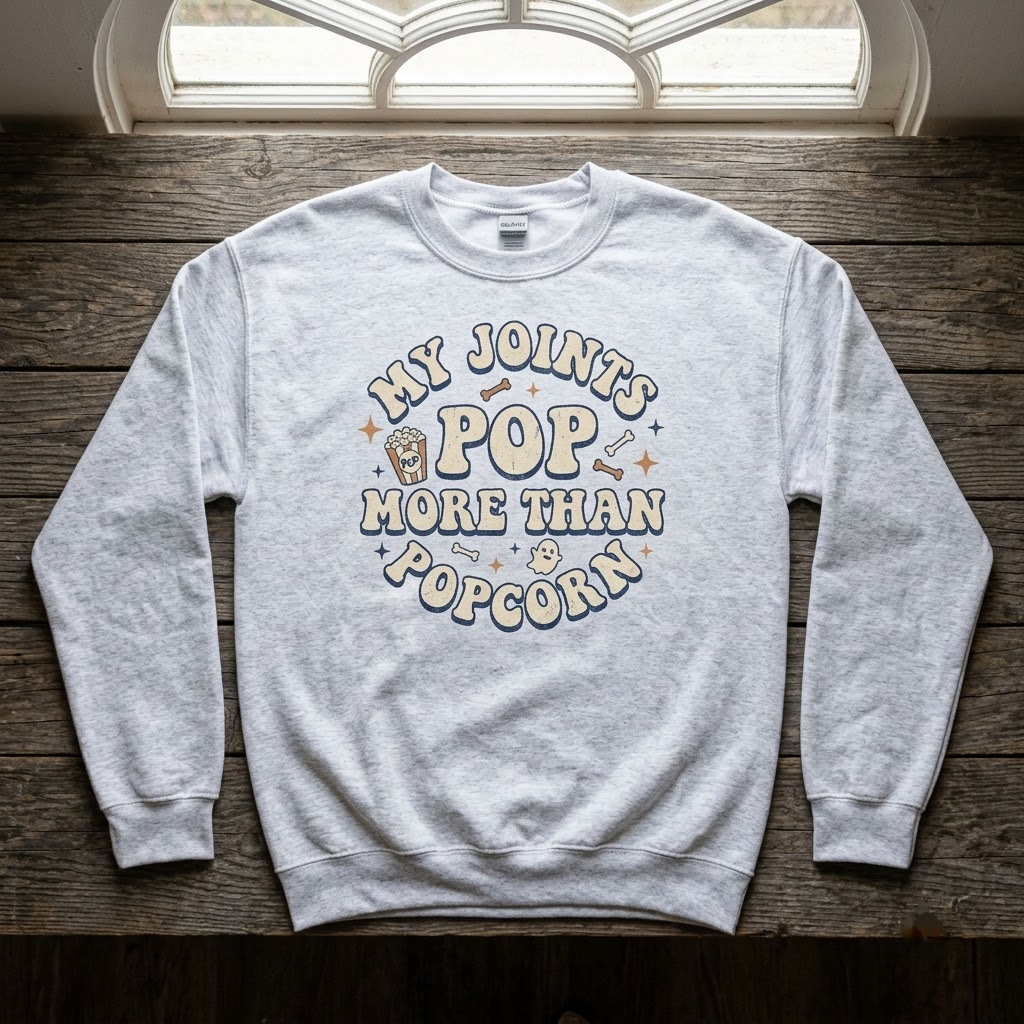 My Joints Pop More Than Popcorn Halloween Hoodie - Retro Funny Aging Skeleton Graphic Sweatshirt