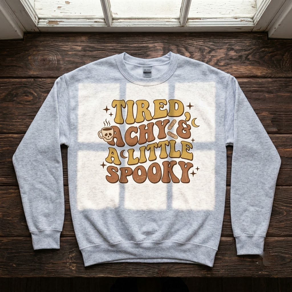 Tired Achy And A Little Spooky Halloween Hoodie - Retro 70s Wavy Fall Coffee Graphic Sweatshirt