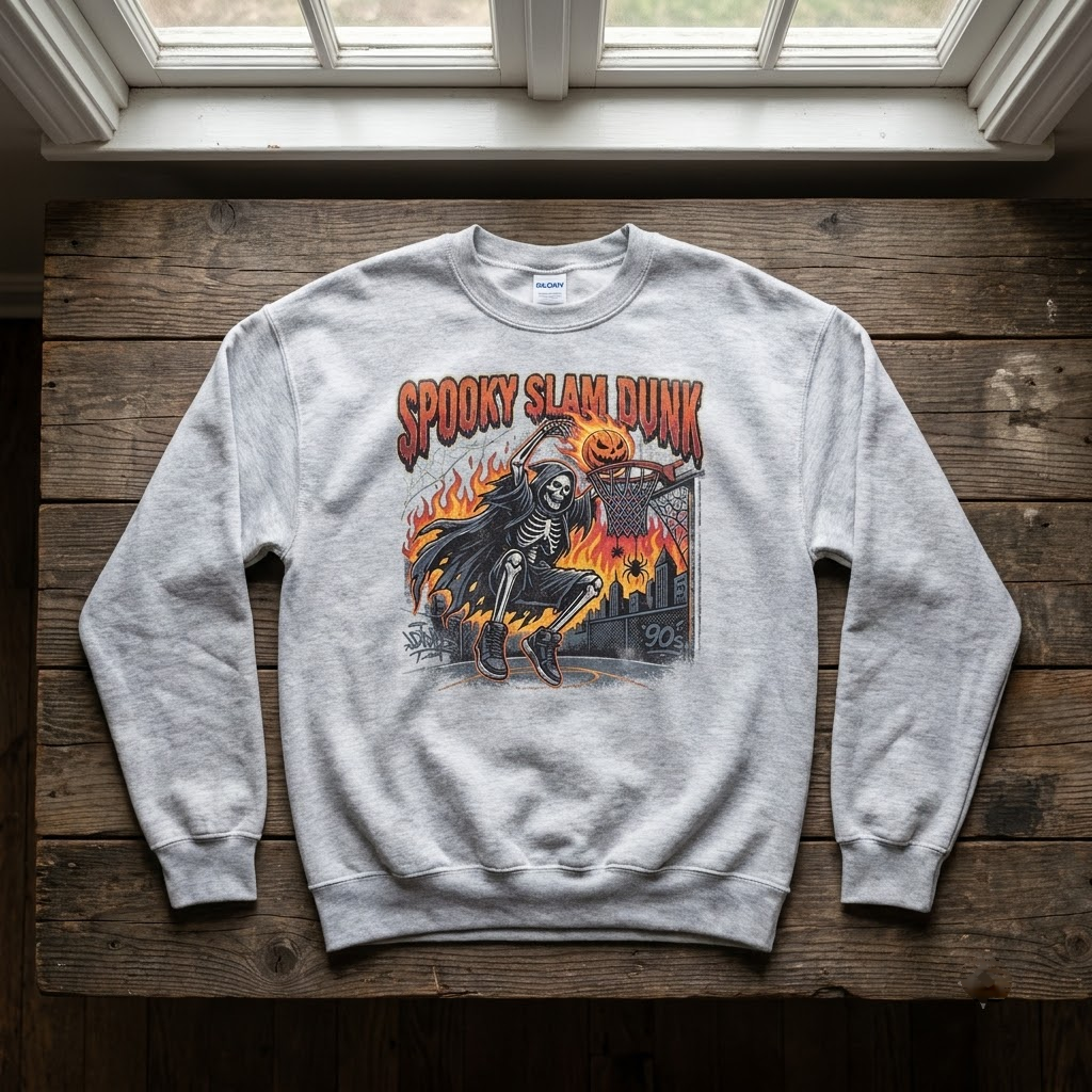 Spooky Slam Dunk Grim Reaper Basketball Halloween Hoodie - Retro Streetball Pumpkin Graphic Sweatshirt