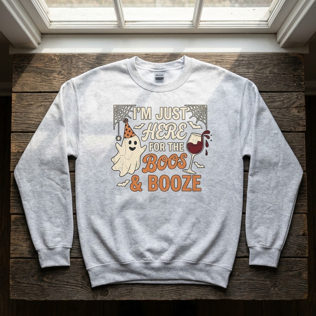 Here For The Boos And Booze Halloween Hoodie - Vintage Retro Wine Lover Party Graphic Sweatshirt
