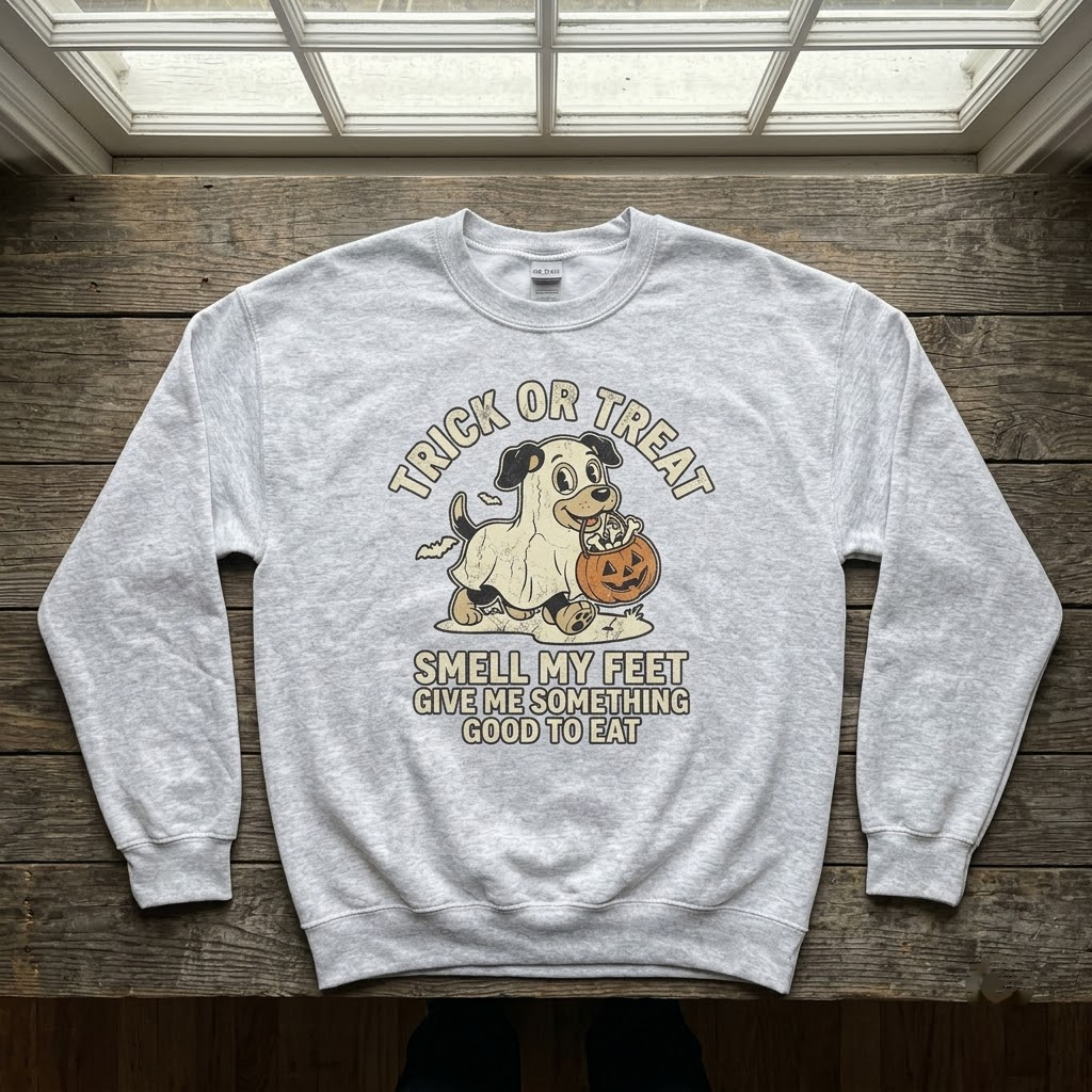Trick Or Treat Give Me Bones Ghost Dog Halloween Hoodie - Vintage Rubber Hose Dog Mom Graphic Sweatshirt