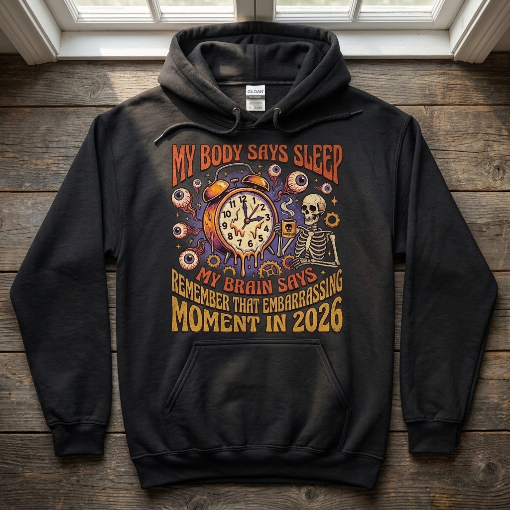 My Body Says Sleep My Brain Says Overthink Halloween Hoodie - Retro Funny Overthinking Spooky Sweatshirt