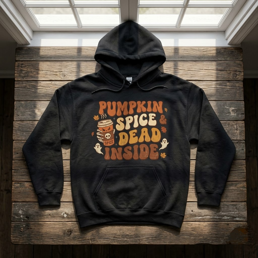 Pumpkin Spice And Dead Inside Halloween Hoodie - Retro Wavy Fall Coffee Lover Graphic Sweatshirt