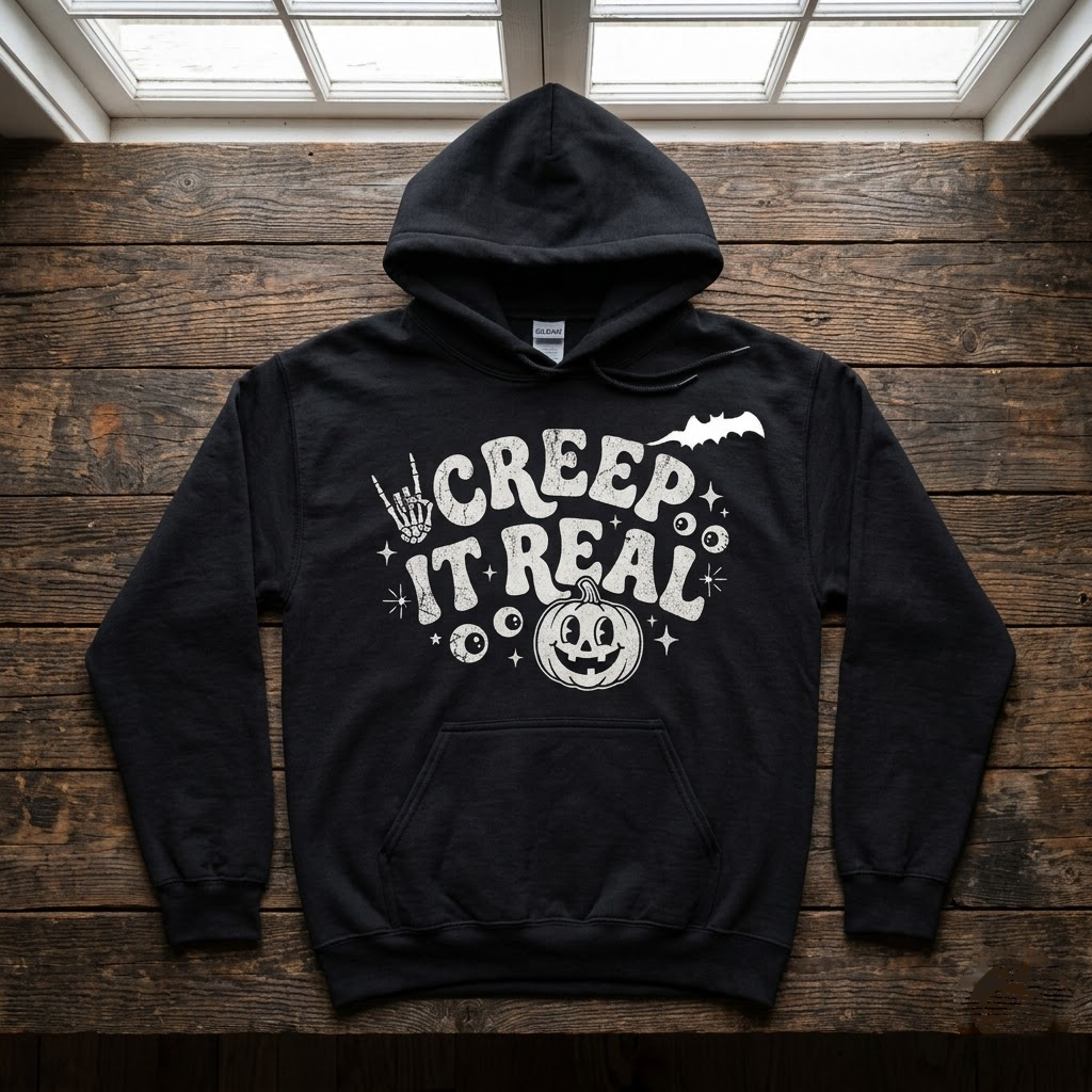 Creep It Real Vintage Halloween Hoodie - 1930s Rubber Hose Skeleton Hand Graphic Sweatshirt