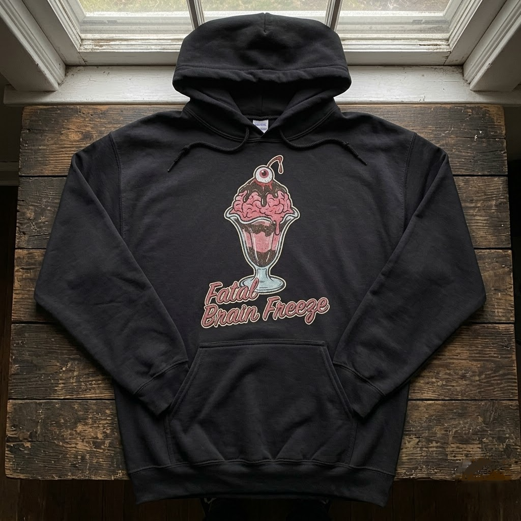 Fatal Brain Freeze Zombie Sundae Halloween Hoodie - Vintage 50s Diner Horror Dessert Graphic Sweatshirt