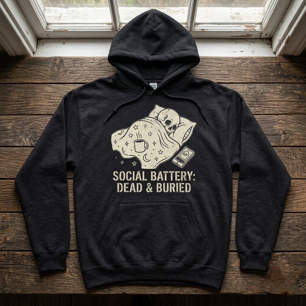 Social Battery Dead And Buried Funny Halloween Hoodie - Introvert Spooky Ghost Graphic Sweatshirt