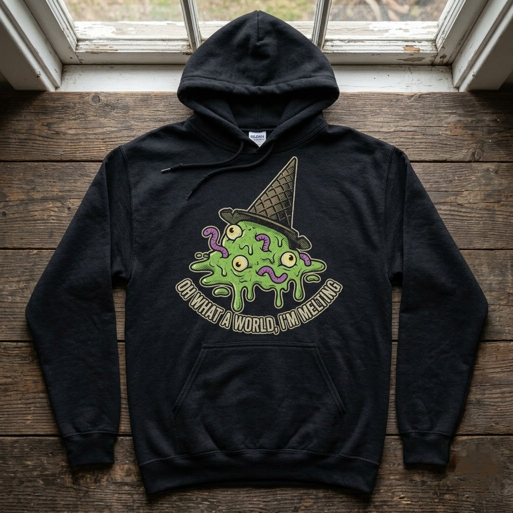 Im Melting Witch Hat Ice Cream Halloween Hoodie - 1930s Rubber Hose Cartoon Graphic Sweatshirt