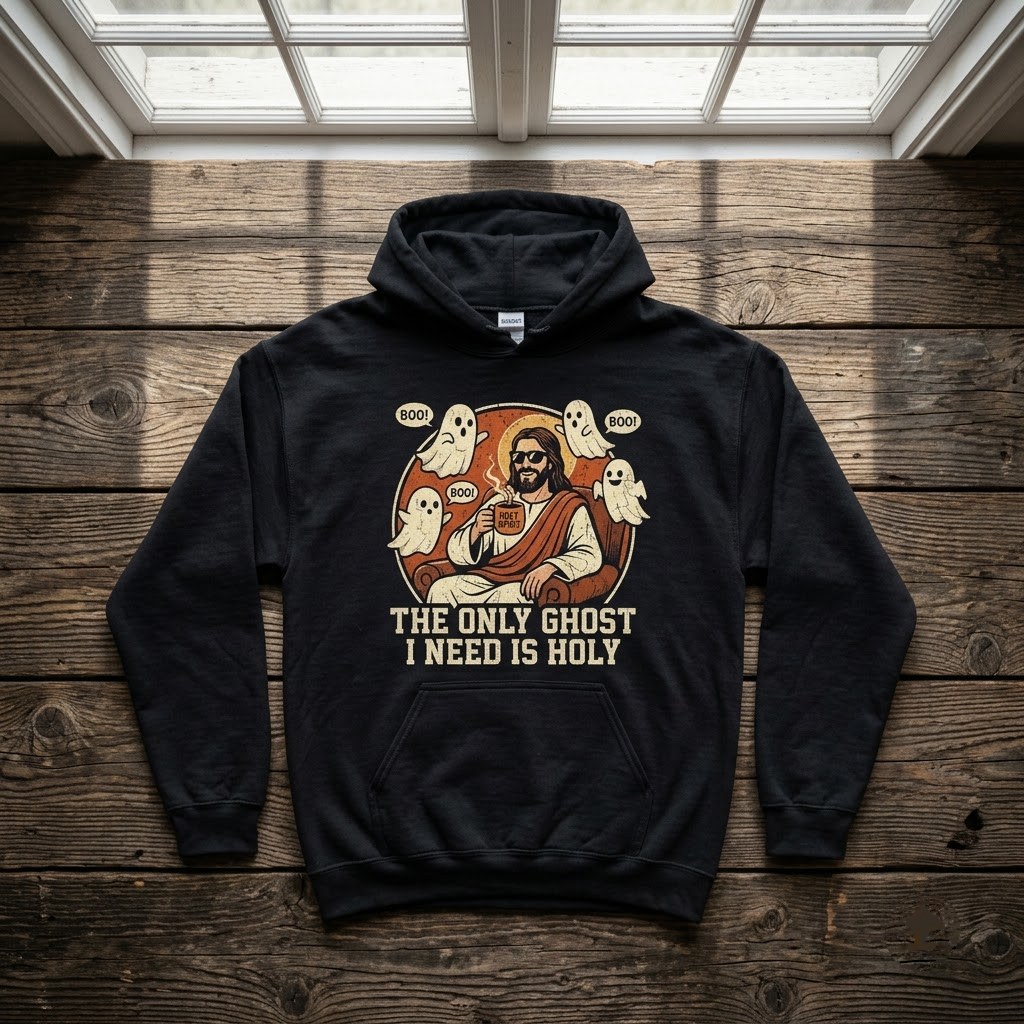 The Only Ghost I Need Is Holy Funny Jesus Halloween Hoodie - 90s Retro Christian Humor Parody Graphic Sweatshirt