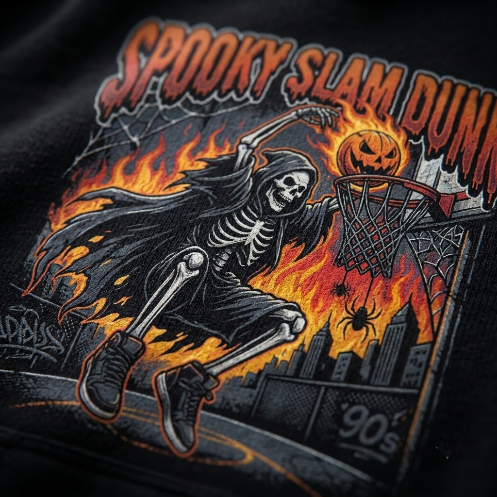 Spooky Slam Dunk Grim Reaper Basketball Halloween Hoodie - Retro Streetball Pumpkin Graphic Sweatshirt