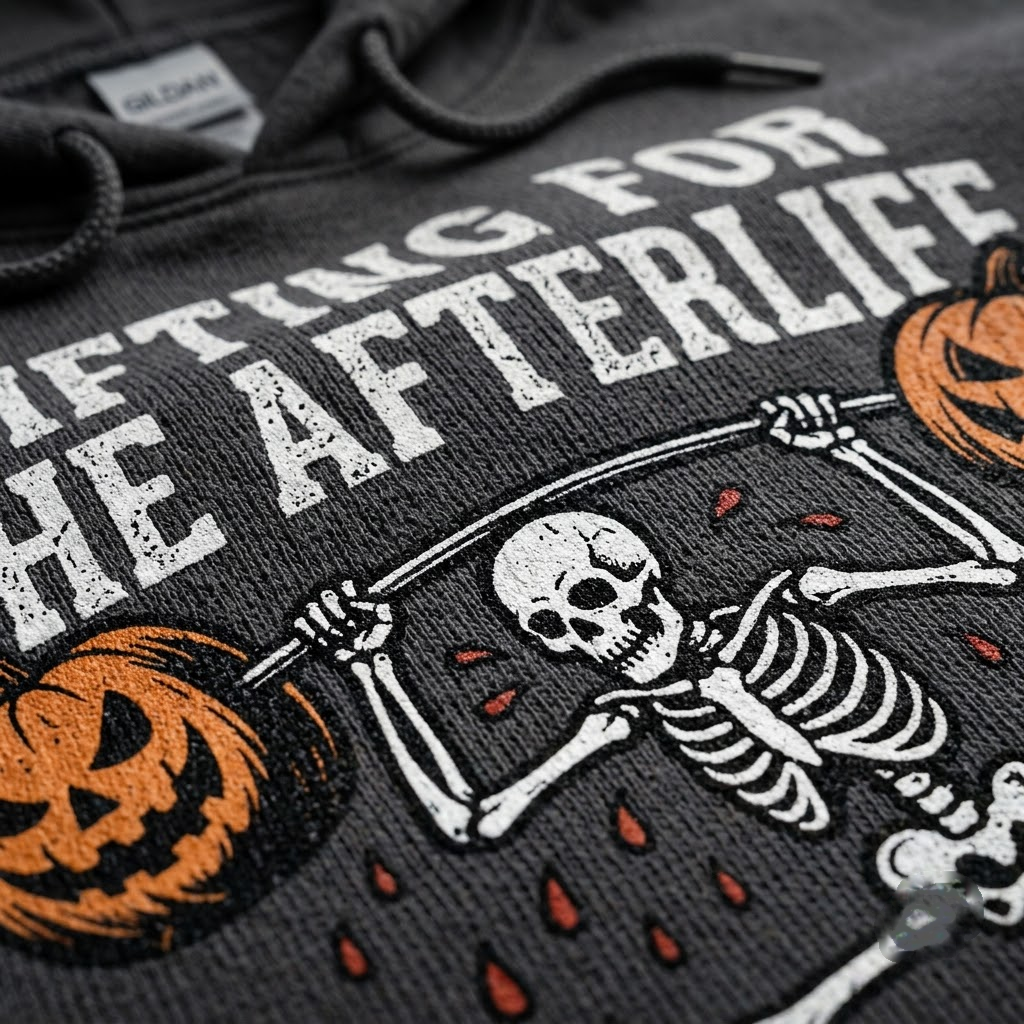 Lifting For The Afterlife Skeleton Gym Halloween Hoodie - Funny Fitness Weightlifting Graphic Sweatshirt